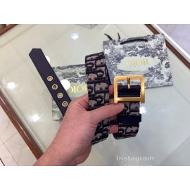 Dior Cowhide Pattern Textile Cloth Pin Buckle 20mm Belt Navy