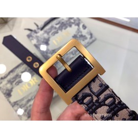 Dior Cowhide Pattern Textile Cloth Pin Buckle 20mm Belt Navy
