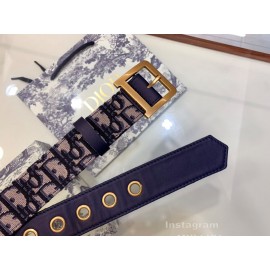 Dior Cowhide Pattern Textile Cloth Pin Buckle 20mm Belt Navy