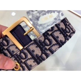 Dior Cowhide Pattern Textile Cloth Pin Buckle 20mm Belt Navy