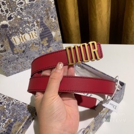 Dior Red Calf Leather Retro Metal Letters Buckle 30mm Belt