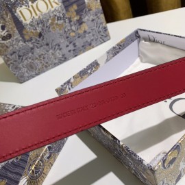 Dior Red Calf Leather Retro Metal Letters Buckle 30mm Belt