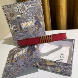 Dior Red Calf Leather Retro Metal Letters Buckle 30mm Belt