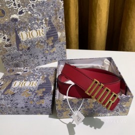 Dior Red Calf Leather Retro Metal Letters Buckle 30mm Belt