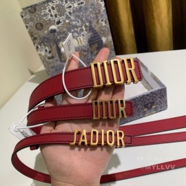 Dior Red Calf Leather Retro Metal Letters Buckle 30mm Belt