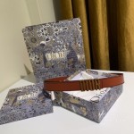 Dior Brown Calf Leather Retro Metal Letters Buckle 30mm Belt