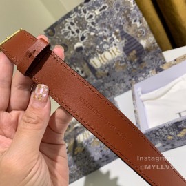 Dior Brown Calf Leather Retro Metal Letters Buckle 30mm Belt