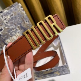 Dior Brown Calf Leather Retro Metal Letters Buckle 30mm Belt