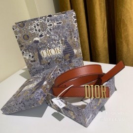 Dior Brown Calf Leather Retro Metal Letters Buckle 30mm Belt