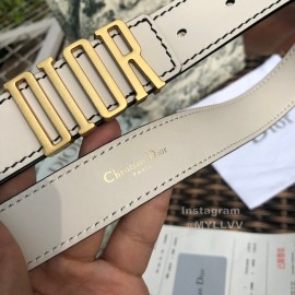 Dior White Calf Leather Retro Metal Letters Buckle 30mm Belt