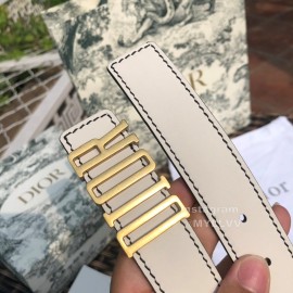 Dior White Calf Leather Retro Metal Letters Buckle 30mm Belt