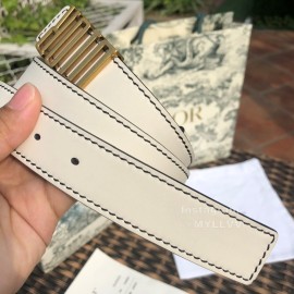 Dior White Calf Leather Retro Metal Letters Buckle 30mm Belt
