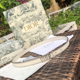 Dior White Calf Leather Retro Silver Letters Buckle 20mm Belt
