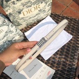 Dior White Calf Leather Retro Silver Letters Buckle 20mm Belt