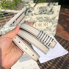 Dior White Calf Leather Retro Silver Letters Buckle 20mm Belt