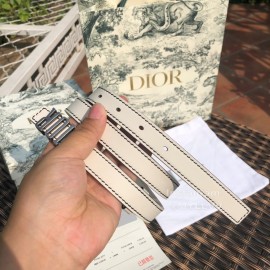 Dior White Calf Leather Retro Silver Letters Buckle 20mm Belt