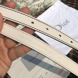 Dior White Calf Leather Retro Silver Letters Buckle 20mm Belt