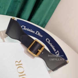 Dior New Vintage Gold Buckle Letter Logo 65mm Embroidered Canvas Belt Blue