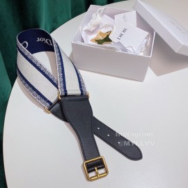 Dior New Vintage Gold Buckle Letter Logo 65mm Embroidered Canvas Belt Blue