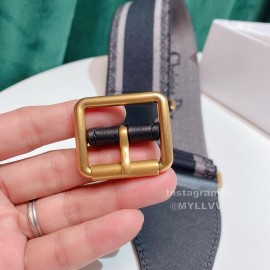 Dior New Vintage Gold Buckle Letter Logo 65mm Embroidered Canvas Belt Dark Gray