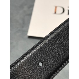 Dior Litchi Grain Cowhide Leather Gun Color Buckle 35mm Belt 
