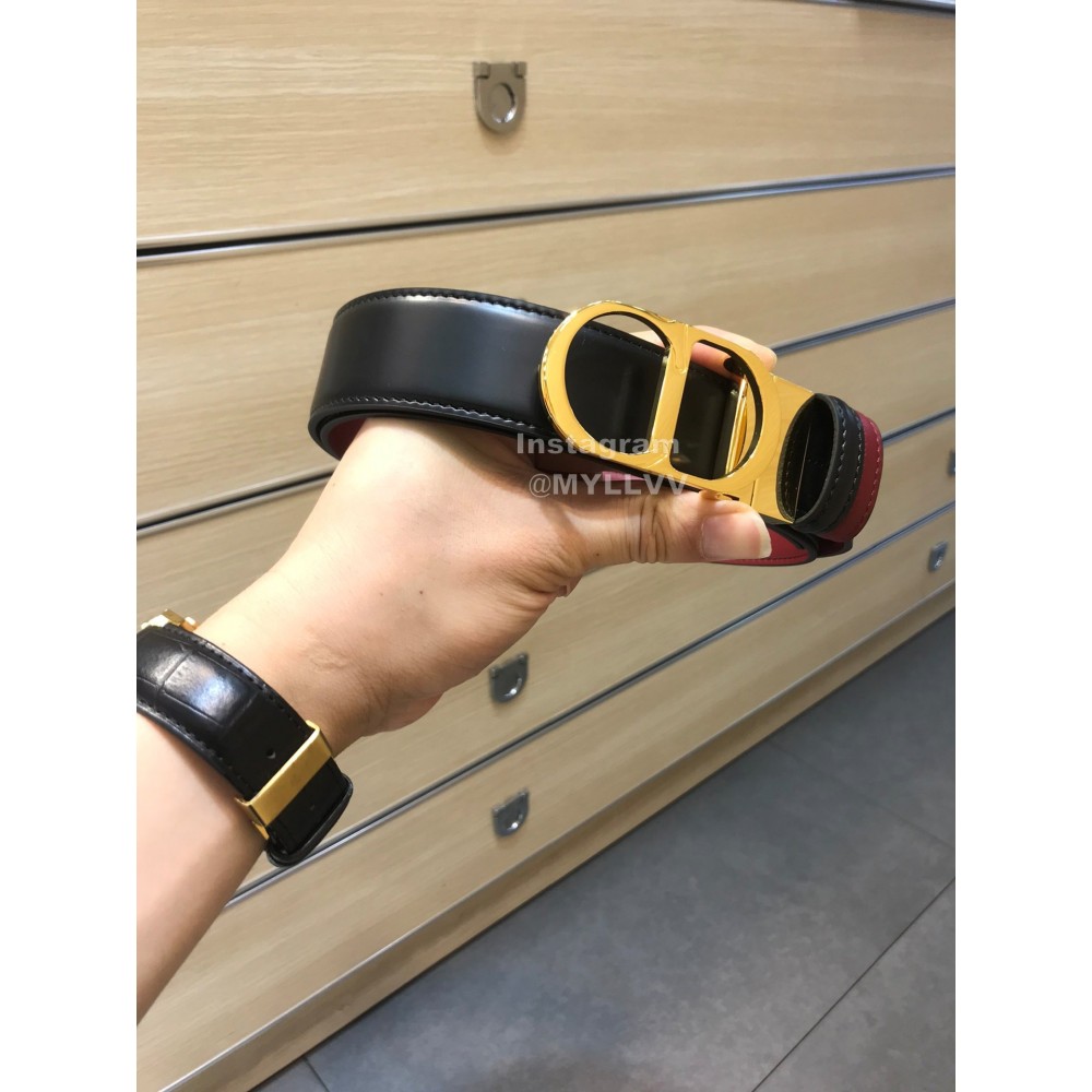 Dior Double Side Black Calf Leather Gold Buckle 35mm Belt 