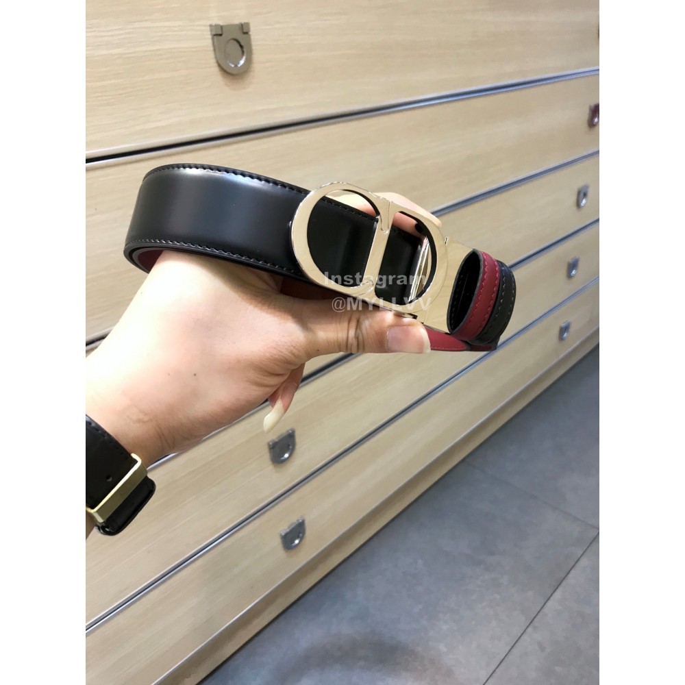 Dior Double Side Black Calf Leather Silver Buckle 35mm Belt 