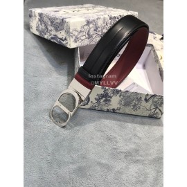 Dior Double Side Black Calf Leather Silver Buckle 35mm Belt 