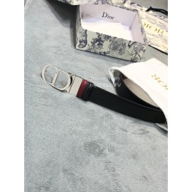 Dior Double Side Black Calf Leather Silver Buckle 35mm Belt 