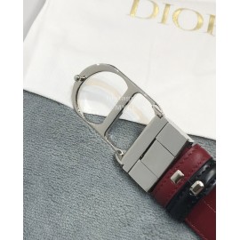 Dior Double Side Black Calf Leather Silver Buckle 35mm Belt 