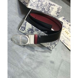 Dior Double Side Black Calf Leather Silver Buckle 35mm Belt 