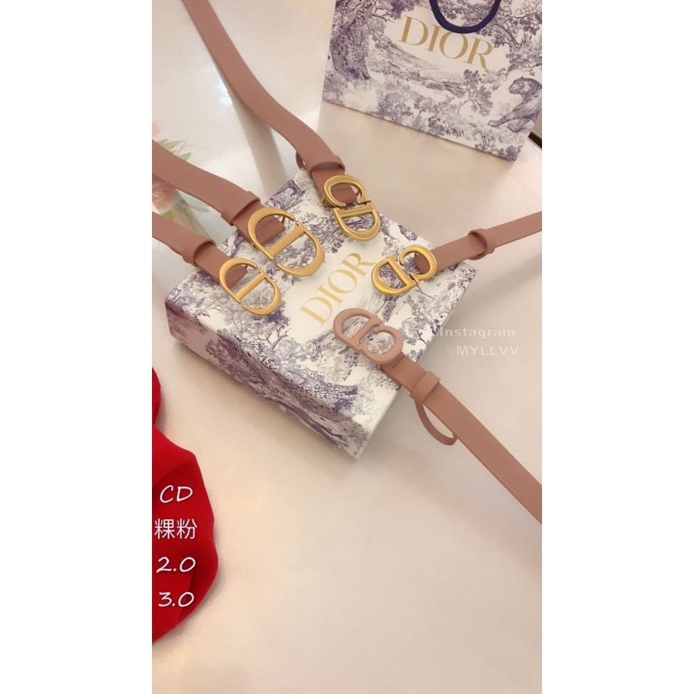 Dior New Pink Calf Leather Gold Cd Buckle Belt 