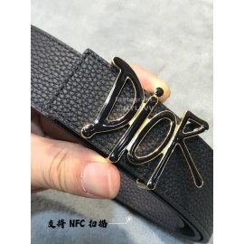 Dior New Litchi Grain Calf Leather Letter Buckle Belt 