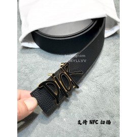Dior New Litchi Grain Calf Leather Letter Buckle Belt 