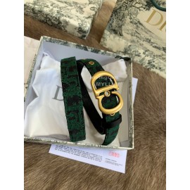 Dior Vintage Gold Buckle Letter Logo 20mm Embroidered Canvas Belt Green