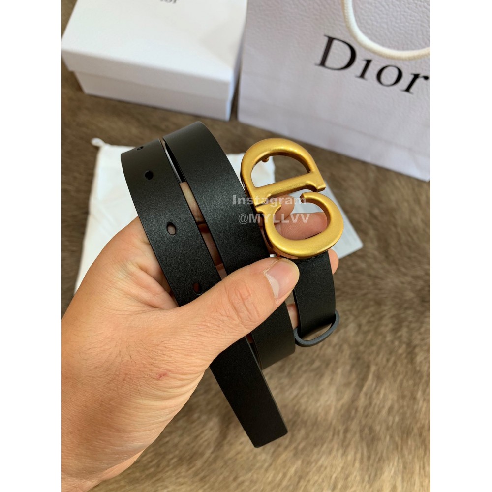 Dior New Black Calf Leather Gold Cd Buckle 20mm Belt For Women