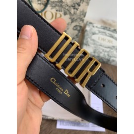 Dior New Calf Leather Gold Letter Buckle 30mm Belt For Women Black