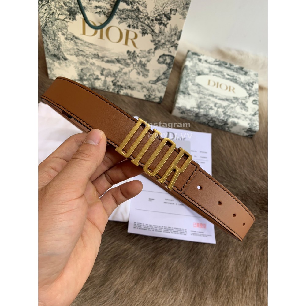 Dior New Calf Leather Gold Letter Buckle 30mm Belt For Women Brown