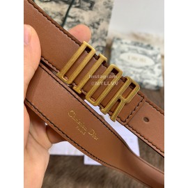 Dior New Calf Leather Gold Letter Buckle 30mm Belt For Women Brown
