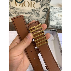 Dior New Calf Leather Gold Letter Buckle 30mm Belt For Women Brown