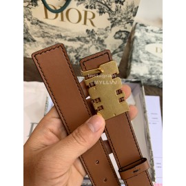 Dior New Calf Leather Gold Letter Buckle 30mm Belt For Women Brown