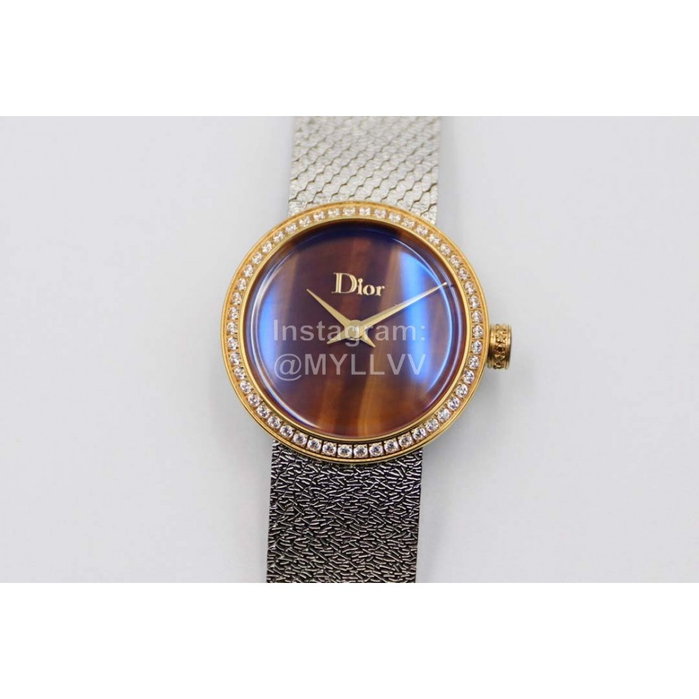 La D De Dior Satine Bulingbuling Diamond Watch For Women Brown