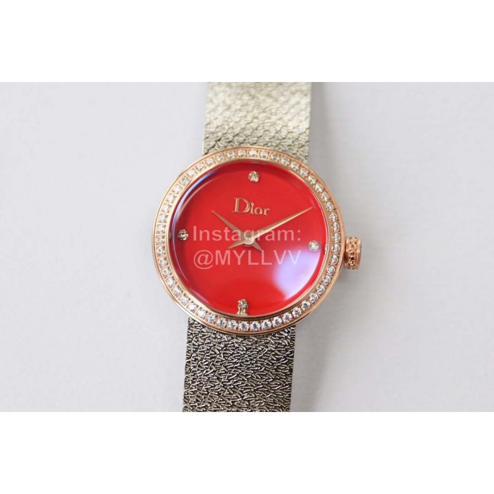 La D De Dior Satine Bulingbuling Diamond Watch For Women Red