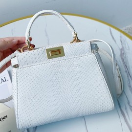 Fendi Exquisite Snake Pattern Messenger Bag For Women White