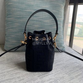 Fendi Fashion Embroidery Small Bucket Bag Black