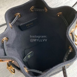 Fendi Fashion Embroidery Small Bucket Bag Black