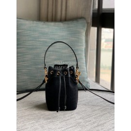 Fendi Fashion Embroidery Small Bucket Bag Black