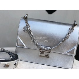 Fendi Calfskin Chain Flip Bag For Women Silver