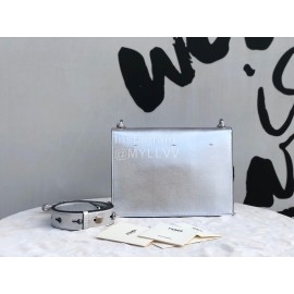 Fendi Calfskin Chain Flip Bag For Women Silver