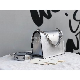 Fendi Calfskin Chain Flip Bag For Women Silver